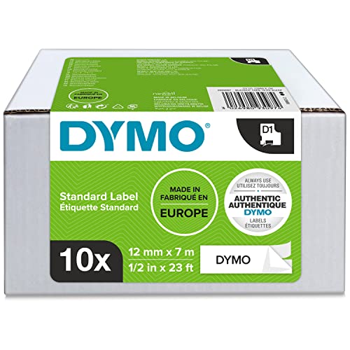 DYMO Original D1-Etikettenband | schwarz auf weiß | 12 mm x 7 m | selbstklebendes Schriftband | für LabelManager-Beschriftungsgerät | 10 Etikettenkassetten von DYMO