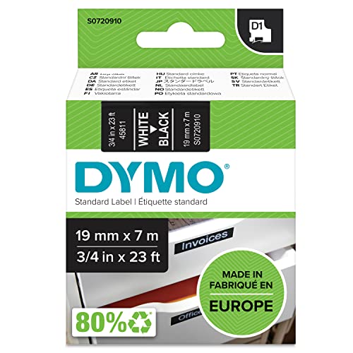 DYMO Original D1-Etikettenband | weiß auf schwarz | 19 mm x 7 m | selbstklebendes Schriftband | für LabelManager-Beschriftungsgerät von DYMO