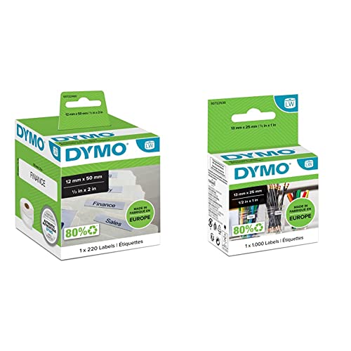 DYMO Original LabelWriter Etiketten für Hängemappen | 12 mm x 50 mm | Rolle mit 220 Etiketten & Original LabelWriter Mehrzwecketiketten (Klein) | 13 mm x 25 mm | Rolle mit 1.000 Etiketten von DYMO