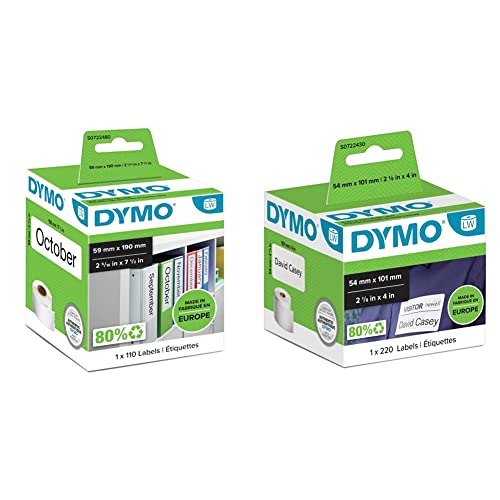 DYMO Original LabelWriter-Mehrzwecketiketten/große Ordnerrücken-Etiketten | 59 mm x 190 mm & Orignal LabelWriter Versandetiketten/-Namensschilder | 54 mm x 101 mm von DYMO