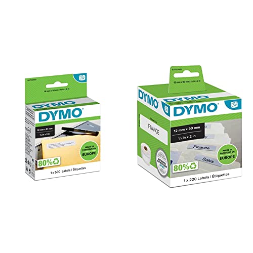 DYMO Original LabelWriter Mehrzwecketiketten | 57 mm x 32 mm & Original LabelWriter Etiketten für Hängemappen | 12 mm x 50 mm | Rolle mit 220 leicht ablösbaren Etiketten | selbstklebend von DYMO