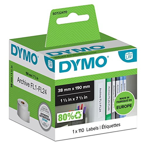 DYMO Original LabelWriter-Ordner-Etiketten | 38 mm x 190 mm | Rolle mit 110 leicht ablösbaren Etikettenband | selbstklebend | für LabelWriter Etikettendrucker und Beschriftungsgerät von DYMO
