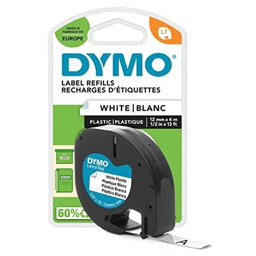 DYMO Original LetraTag Etikettenband| schwarz auf weiß | 12 mm x 4 m | selbstklebendes Kunststoff Schriftband | für LetraTag-Beschriftungsgerät von DYMO