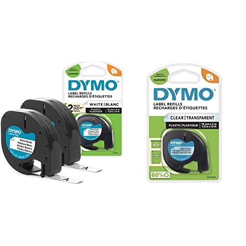 DYMO Original LetraTag Etikettenband | schwarz auf weiß | 12 mm x 4 m | selbstklebendes Kunststoff Schriftband & Original LetraTag Etikettenband | schwarz auf transparent | 12 mm x 4 m von DYMO