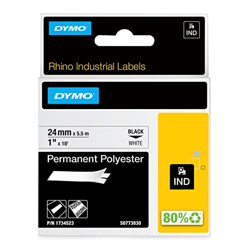 DYMO Rhino Industrie Permanente Polyesteretiketten | 24 mm x 5,5 m | Schwarz auf Weiß | selbstklebendes Schriftband | für DYMO Rhino und LabelManager Beschriftungsgerät von DYMO