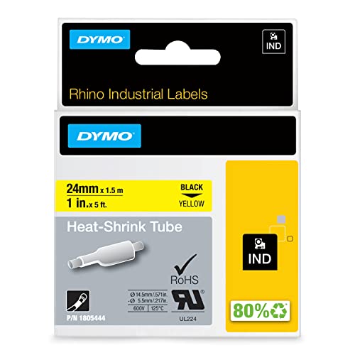 DYMO Rhino Industrie Schrumpfschlauch-Kabeletiketten - 19 mm x 1,5 m - Schwarz auf gelb - für DYMO Rhino Beschriftungsgerät von DYMO