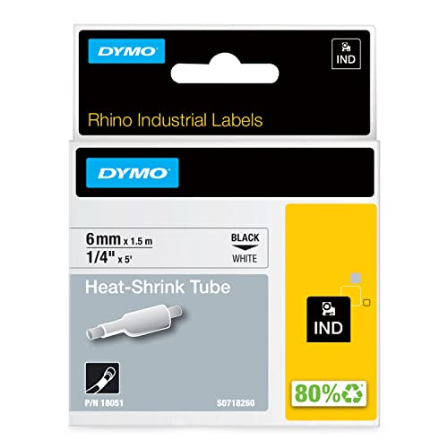 DYMO Rhino Industrie Schrumpfschlauch-Kabeletiketten | 6 mm, 1,5 m | Schwarz auf weiß | für DYMO Rhino Beschriftungsgerät von DYMO