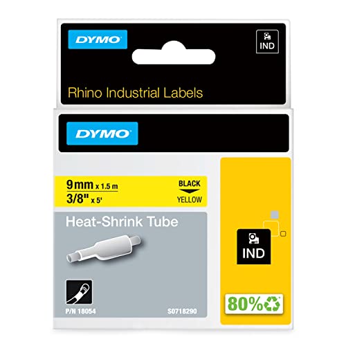 DYMO Rhino Industrie Schrumpfschlauch-Kabeletiketten | 9 mm, 1,5 m | Schwarz auf gelb | für DYMO Rhino Beschriftungsgerät von DYMO