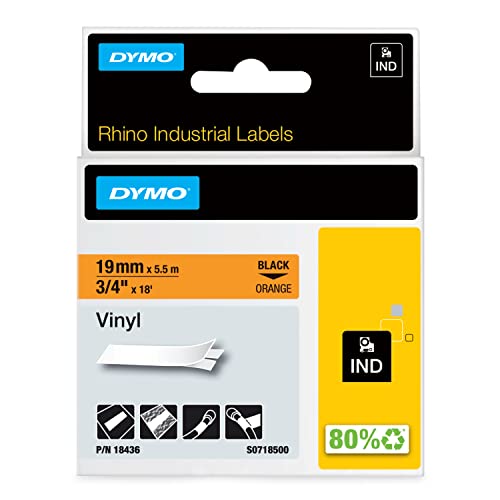 DYMO Rhino-Industrie-Vinyletiketten | 19 mm x 5,5 m | schwarz auf orange | selbstklebendes Schriftband | für DYMO Rhino und LabelManager Beschriftungsgerät von DYMO
