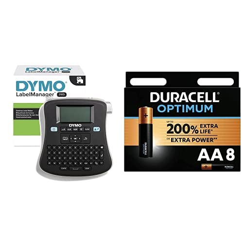 DYMO S0784460 Etikettendrucker 210D Azerty Tastatur + Duracell NEU Optimum AA Mignon Alkaline-Batterien von DYMO
