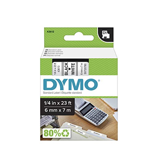 DYMO Standard D1 43613 Etiketten für LabelManager Etikettenhersteller, 0,6 cm B x 6,9 cm L, schwarzer Druck auf weißem Klebeband, selbstklebend, 1 Kartusche von DYMO