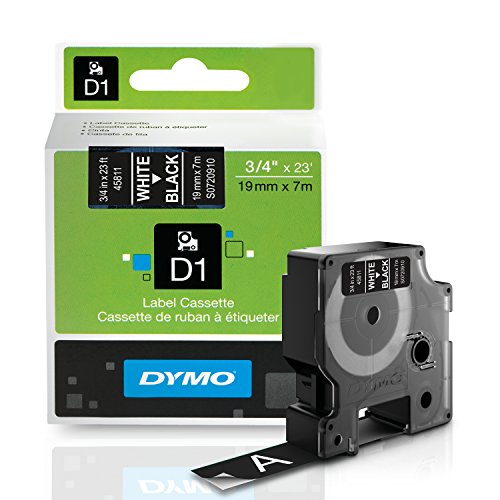 DYMO Standard D1 Etikettenband für LabelManager Etikettenhersteller, weißer Druck auf schwarzem Band, 1,9 cm B x 6,9 cm L, 1 Patrone (45811) von DYMO