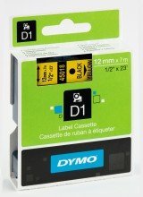 Dymo® D1 Schriftband D1, Kunststoff, laminiert, 7 m x 12 mm, Schwarz/Gelb von DYMO