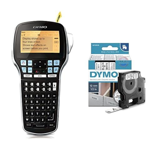 Dymo LabelManager 420P Etikettiergerät (ABC-Tastatur Bandsystem, D1-Bänder: 6, 9, 12, 19 mm) + D1-Etiketten (Selbstklebend, für den Drucker LabelManager, 12 mm x 7 m Rolle) schwarz auf weiß von DYMO