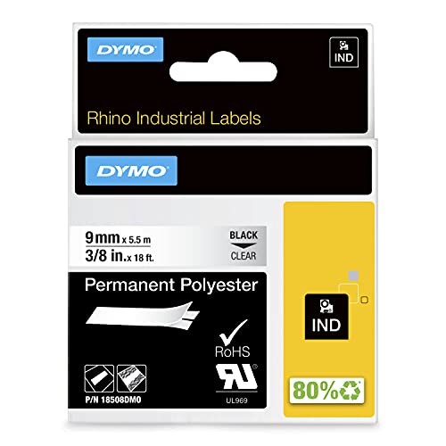 Dymo Rhino Band Industrie Polyesteretiketten, 9 mm x 5.5 m, schwarz/transparent von DYMO
