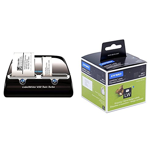 Dymo S0838870 LabelWriter 450 Twin Turbo Tischetikettendrucker Etikettensystem + S0722430 LW Große Versandetiketten/Namensschilder (101 mm x 54 mm Rolle, 220 Stück) schwarzer Druck auf weiß von DYMO