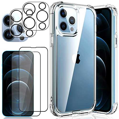 DYNASCO 5 in 1 Klar Hülle für iPhone 12 Pro Max mit 2 Stück Gehärtetem Glas Schutzfolie und Kameraschutz, Anti-Fingerprint 9H Härte Displayschutzfolien, [Vergilbt Nicht] Silikon Stoßfest Handyhülle von DYNASCO