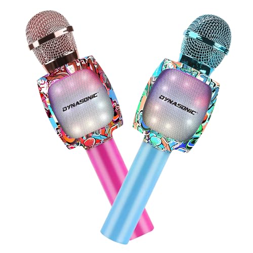 DYNASONIC Karaoke-Mikrofon, Bluetooth, Spielzeug für Jungen und Mädchen, kabellos, Karaoke-Mikrofon, tragbar, mit LED-Lichtern für Kinder, originelle Geschenke für Kinder (Blue and Pink), DM-05 von DYNASONIC