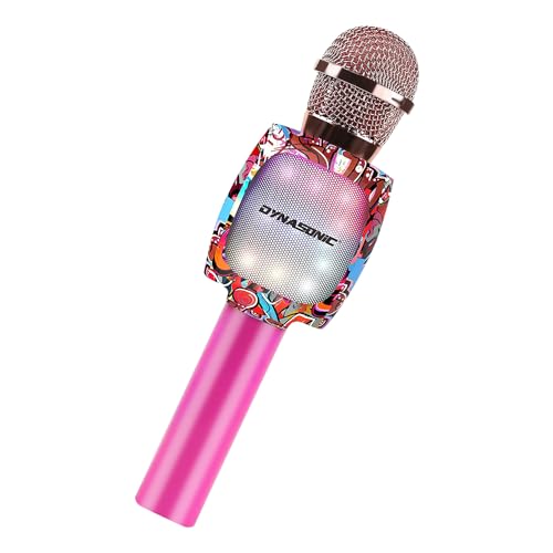 DYNASONIC Karaoke-Mikrofon, Bluetooth, Spielzeug für Jungen und Mädchen, kabellos, Karaoke-Mikrofon, tragbar, mit LED-Lichtern für Kinder, originelle Geschenke für Kinder (DM-05 Pink) von DYNASONIC