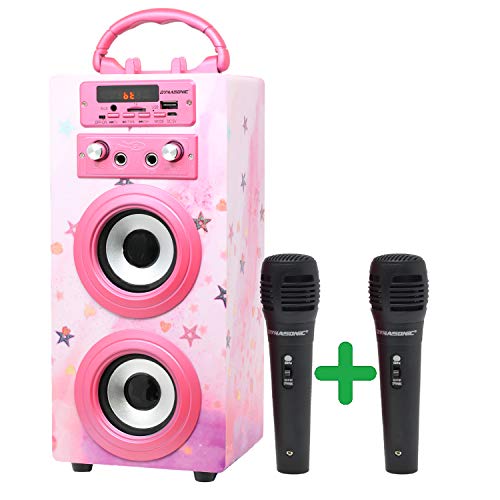 DYNASONIC Mikrofon karaoke kinder, Tragbarer Bluetooth-Lautsprecher mit Karaoke-Modus und Mikrofon, FM-Radio und USB-SD-Lesegerät (Modell 15 3ªGen, Disklicht) von DYNASONIC