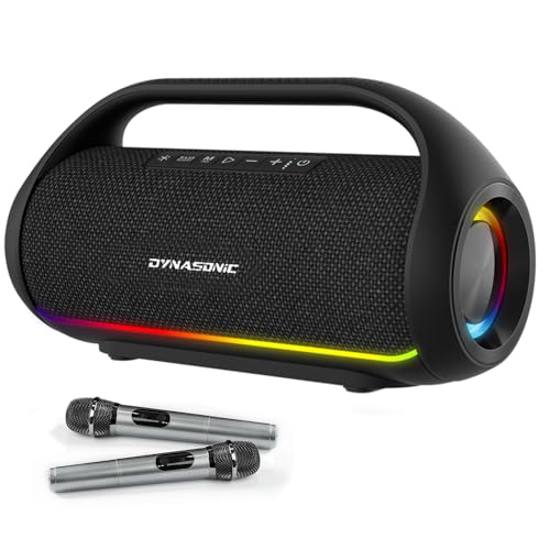 DYNASONIC S90 – IPX7 tragbarer Bluetooth Lautsprecher. Kabelloser Outdoor Lautsprecher. Stereoanlage. Leistungsstarker Soundplayer mit LED-Leuchten. Micro-SD, UKW-Radio, USB. von DYNASONIC