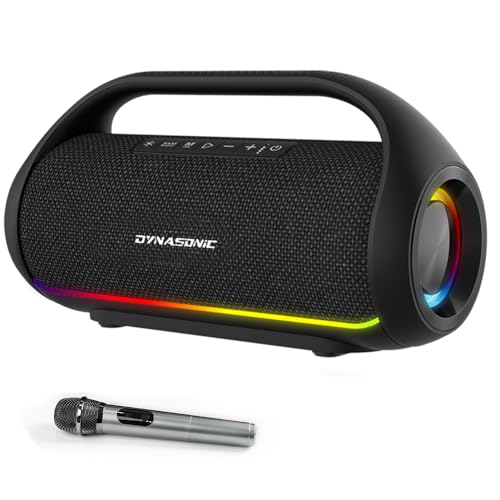 DYNASONIC S90 – IPX7 tragbarer Bluetooth Lautsprecher. Kabelloser Outdoor Lautsprecher. Stereoanlage. Leistungsstarker Soundplayer mit LED-Leuchten. Micro-SD, UKW-Radio, USB. von DYNASONIC