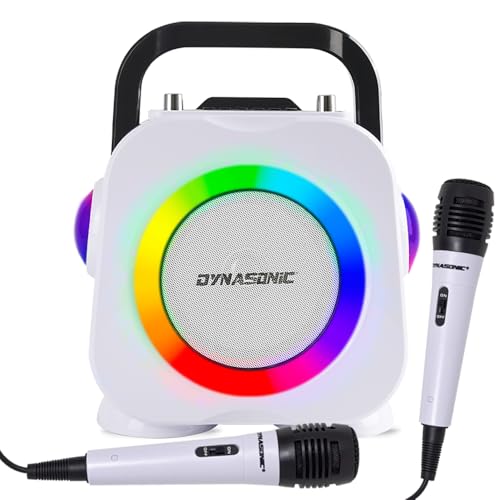 DYNASONISCH. Kabelloser Bluetooth-Lautsprecher mit LED-Leuchten. Tragbare Karaokemaschine mit Zwei Mikrofonen. Originelles Geschenk (Dk-201 Schwarz) von DYNASONIC