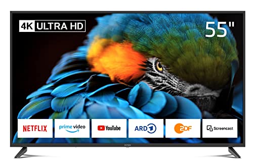DYON Smart 55 XT-2 138,7 cm (55 Zoll) Fernseher (4K Ultra-HD Smart TV, HD Triple Tuner (DVB-C/-S2/-T2), Prime Video, Netflix & HbbTV) [Modelljahr 2022] von DYON