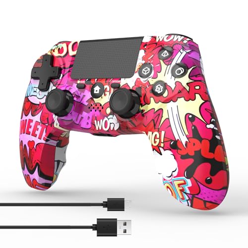 DYONDER Kabelloser Controller für PS4, kabelloses Remote-Gamepad mit/Dual-Vibration/6-Achsen-Bewegungssensor/Audiofunktion, Game-Controller weitgehend kompatibel mit PS4/PC/iOS (Graffiti) von DYONDER