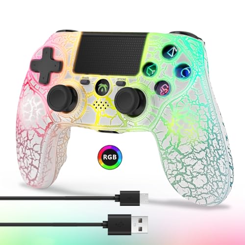 DYONDER kabelloser Controller für PS4, LED Kabelloses Remote-Gamepad mit Dualer Vibration, mit RGB-Licht, PS4 Joystick für PS4/Slim/Pro/PC von DYONDER