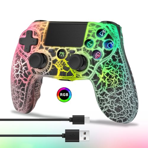 Kabelloser Controller für PS4, kabelloses Remote-Gamepad mit einzigartigem Cracked-Design/Dual-Vibration/6-Achsen-Bewegungssensor/Audiofunktion, Game Controller weitgehend kompatibel mit PC (schwarz) von DYONDER