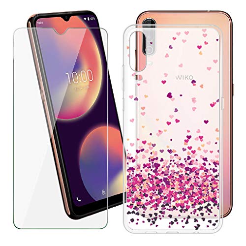 DYSu Hülle + Gehärtetes Glas für Wiko View 4 (6.52 Zoll) Weich Durchscheinend Cover Silikon Case TPU Schutzhülle with Displayschutzfolie Panzerglas Schutzfolie, Rotes Herz von DYSu