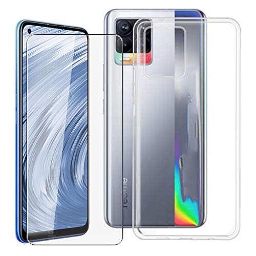 DYSu Hülle für realme 8 rmx3085 (6.40") Cover + Schutzfolie, Transparent Case Weich Silikon TPU Schutzhülle Bumper Schale and Gehärtetes Glas Folie schutzfolie Protector 9H Glass Film - Clear von DYSu