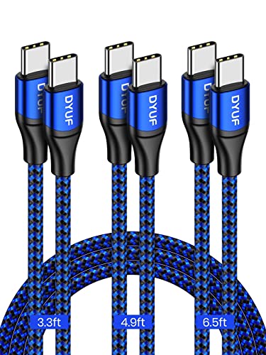 USB C auf USB C Ladekabel DYUF [3-teiliges 3.1 m 1.5 m 2 m] 3.1 A schnelles Aufladen, hochwertiges langlebiges Nylon-geflochtenes USB-Kabel, S21/S21+ Ultra 5G, N. ote 20 usw. (Blau) von DYUF