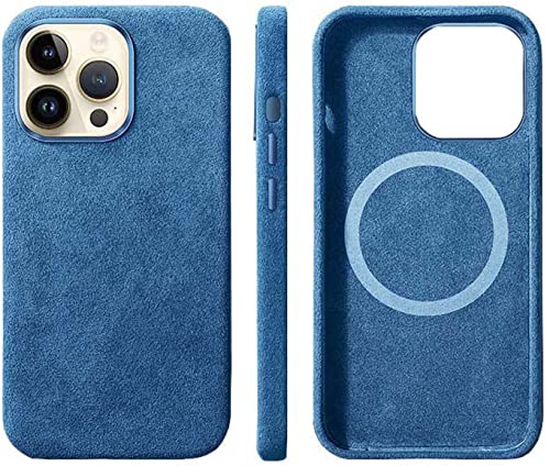 DZHTUS Für Apple iPhone 14 Pro Max Hülle 6,7 Zoll 2022, luxuriöse vollständig umwickelte Handyschutz-Rückabdeckung aus Alcantara-Material [kabelloses Laden] (Farbe: Blau) von DZHTUS