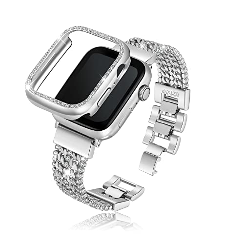 DZTXYP Kristalle und Cowboy-Metallketten, kompatibel mit Apple Watch, Armband mit glitzernder Schutzhülle, 38 mm, 40 mm, 41 mm, 42 mm, 44 mm, 45 mm, iWatch Serie 8, 7, 6, 5, 4, 3, 2, 1, für Damen, von DZTXYP