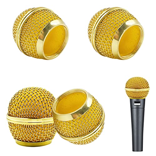 4 Stück Metall-Mikrofon-Mesh-Köpfe, Mikrofon-Metallkopf mit Schwamm, kompatibel mit SM58-Mikrofon (Golden) von DaKuan