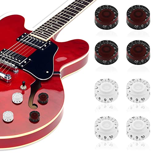 8 Stück Gitarrenknöpfe, DaKuan 2 Modelle Universal Bass Knob, Potentiometerknopf, Bass Knob, LP Electric Guitar Knob Cap, für E-Gitarre Lautstärkeregelung, Innendurchmesser 6 mm (Weiß und Schwarz Rot) 8 Stück Gitarrenknöpfe, DaKuan 2 Modelle Universal Bass Knob, Potentiometerknopf, Bass Knob, LP Electric Guitar Knob Cap, für E-Gitarre Lautstärkeregelung, Innendurchmesser 6 mm (Weiß und Schwarz Rot) von DaKuan