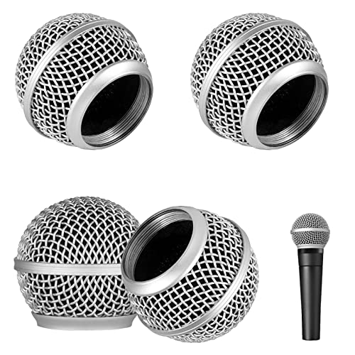 DaKuan 4 Stück Metall-Mikrofon-Netzköpfe, Mikrofon-Metallkopf mit Schwamm, kompatibel mit SM58-Mikrofon (Silber) von DaKuan