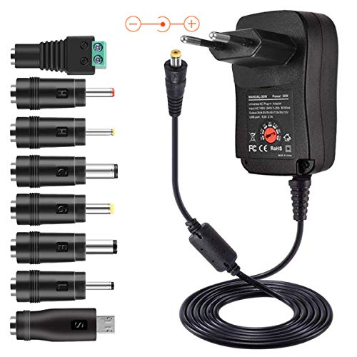 3-12V Universal Netzteil, 30W Universal Wechselstromadapter Multispannungs Ladegerät Konverter mit 8 Adaptersteckern für PC, Lautsprecher, Router-2100mA Maximale Leistung von DaMohony