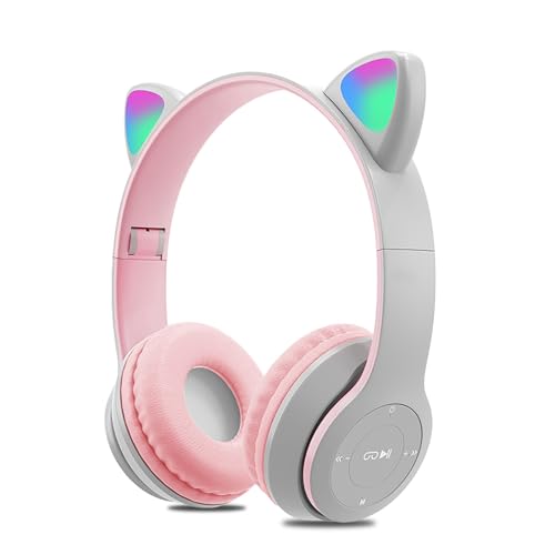 Kabellose Bluetooth Mädchen Kopfhörer, Faltbare Katzenohr Headsets über dem Ohr mit bunten Lichtern, 40 mm Treibereinheit, 9 Stunden Gesprächs/Musikzeit, für iPhone/iPad/Smartphones/Laptop/PC/TV von DaMohony