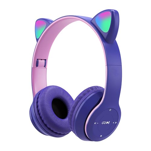 Kabellose Bluetooth Mädchen Kopfhörer, Faltbare Katzenohr Headsets über dem Ohr mit bunten Lichtern, 40 mm Treibereinheit, 9 Stunden Gesprächs/Musikzeit, für iPhone/iPad/Smartphones/Laptop/PC/TV von DaMohony