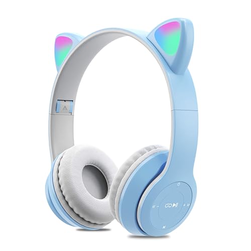 Kabellose Bluetooth Mädchen Kopfhörer, Faltbare Katzenohr Headsets über dem Ohr mit bunten Lichtern, 40 mm Treibereinheit, 9 Stunden Gesprächs/Musikzeit, für iPhone/iPad/Smartphones/Laptop/PC/TV von DaMohony