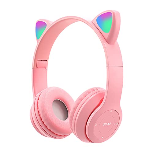 Kabellose Bluetooth Mädchen Kopfhörer, Faltbare Katzenohr Headsets über dem Ohr mit bunten Lichtern, 40 mm Treibereinheit, 9 Stunden Gesprächs/Musikzeit, für iPhone/iPad/Smartphones/Laptop/PC/TV von DaMohony