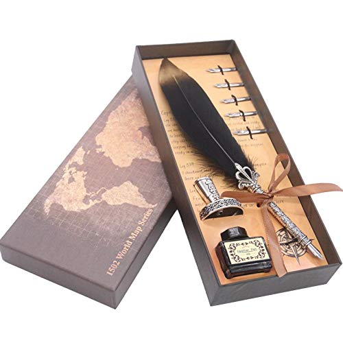 Kalligraphie Stift Set, Leicht und Bequem Verschleißfest Retro Feder Feder Kalligraphie, Handgemachte Dip Pen mit 5 Metallfedern für Schreibwaren Geschenk von DaMohony