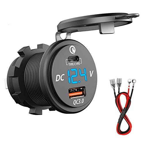 Schnellladung 3.0 USB-Ladebuchse, 12V / 24V Wasserdichte Schnellladebuchse Steckdose mit Voltmeter, Typ-C + PD-Ladung und QC3.0 Schnellladung für Auto, Marine, Boot, LKW von DaMohony