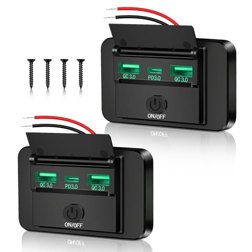 Daakro 12V Steckdose Auto LadegeräT Dual QC3.0 USB A Und USB C GrüNes Licht Mit Schalter Wohnmobil USB Einbaubuchse wasserdichte Autostrom Schnelllade Adapter FüR Wohnwagen Auto MotorräDer LKW von Daakro