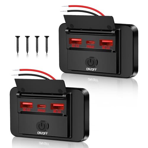 Daakro 12V USB Steckdose Auto LadegeräT Dual QC3.0 USB A Und USB C Rotes Licht Steckdose Mit Schalter USB Einbaubuchse Schnelllade Adapter FüR 12 V / 24 V Wohnwagen Auto MotorräDer LKW Wohnmobil von Daakro