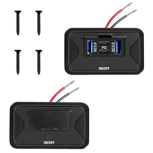 Daakro 2 Stück 4-Port-USB-Steckdose mit Druckknopfschalter 12V wasserdichte Frontplatte (Wandmontage), 18W duale QC3.0 USB-Ports und 36W duale PD3.0 Typ-C Frontplatte, geeignet für Wohnmobile, Boote von Daakro