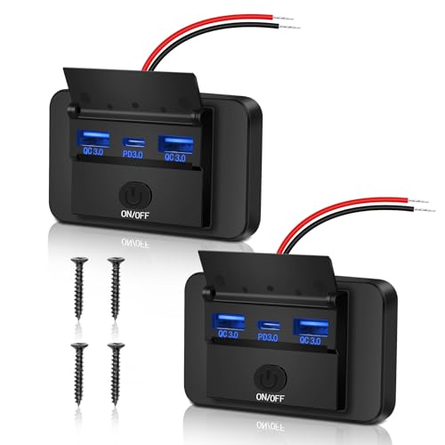 Daakro 2 Stück USB Ladebuchse 12V Autoladegerät Dual QC3.0 USB & PD3.0 Typ C von Daakro